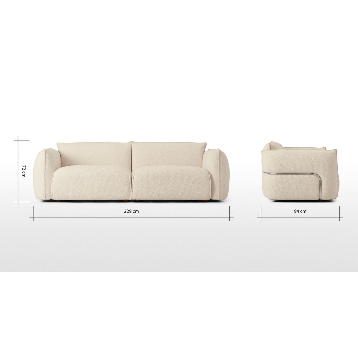 Dion 3 Seater Sofa, Whitewash Boucle with Stainless Steel Frame – image 8