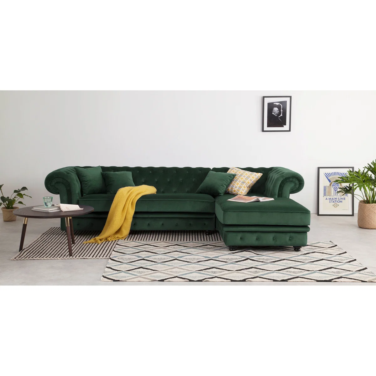 Branagh Right Hand Facing Chaise End Corner Sofa, Pine Green Velvet – image 3