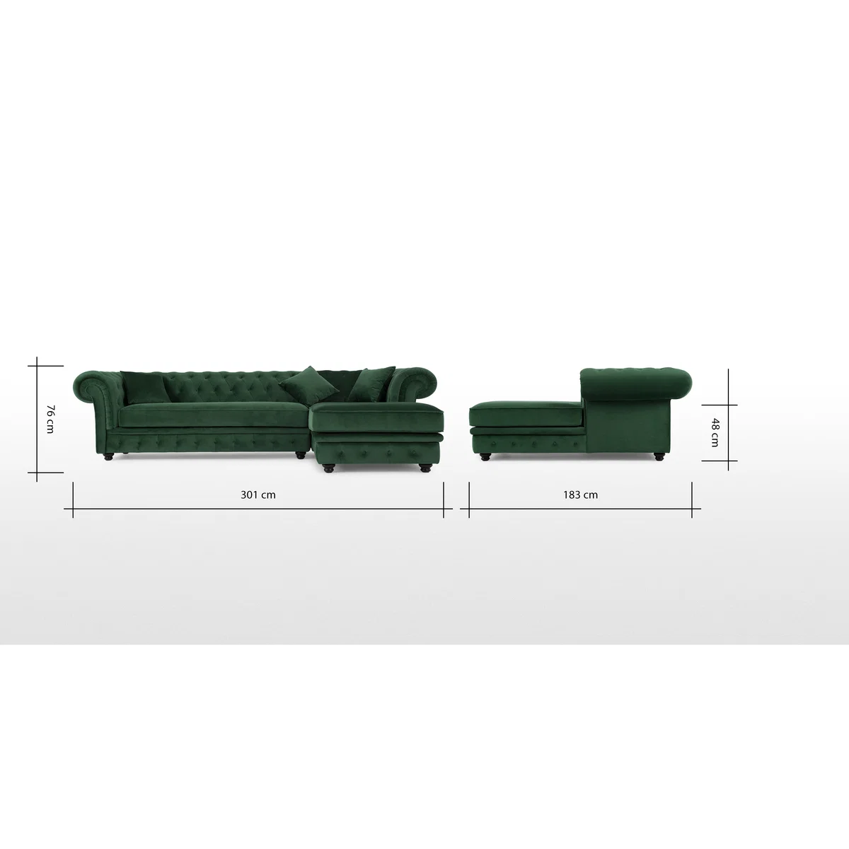 Branagh Right Hand Facing Chaise End Corner Sofa, Pine Green Velvet – image 8