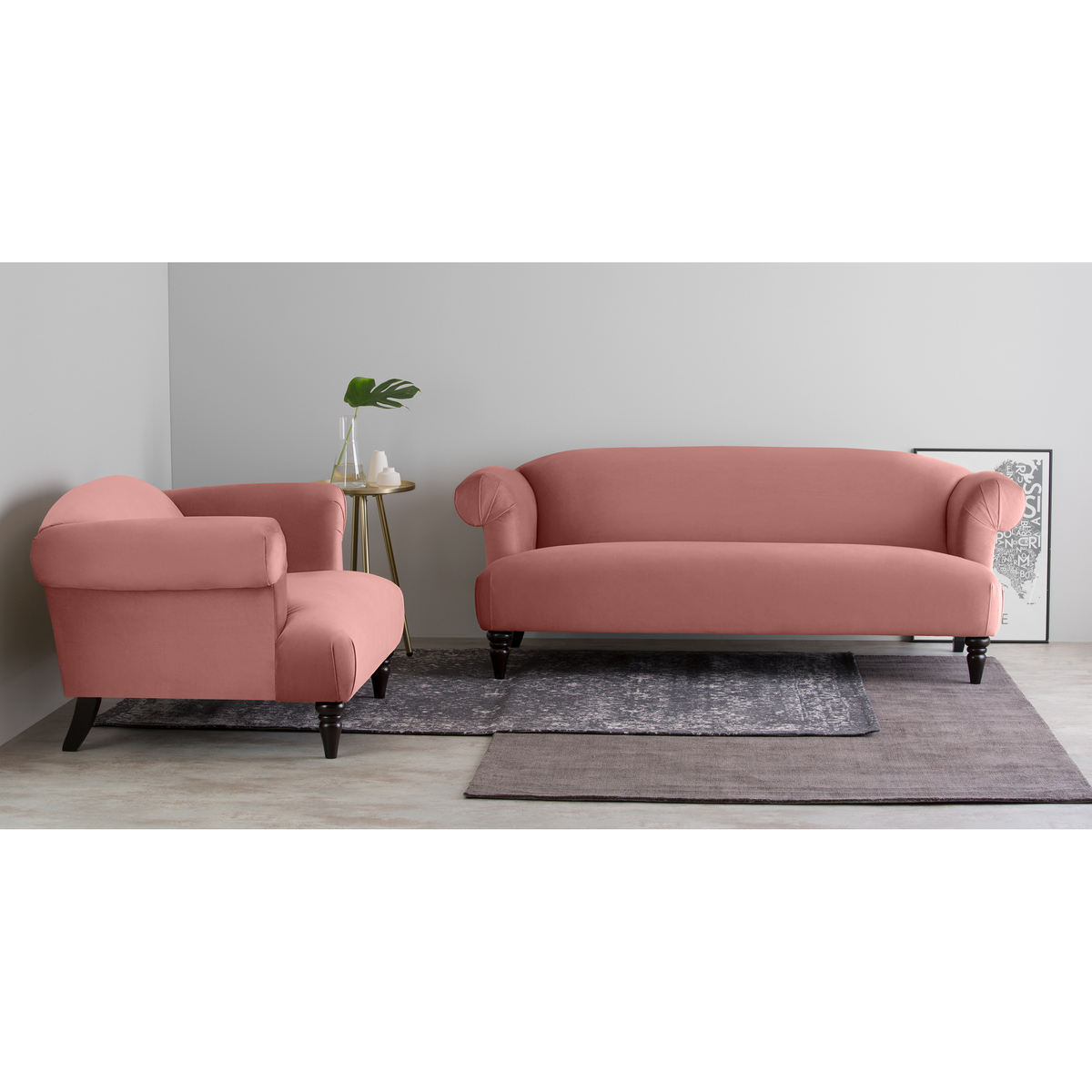 Claudia 3 Seater Sofa, Old Rose Velvet – image 3