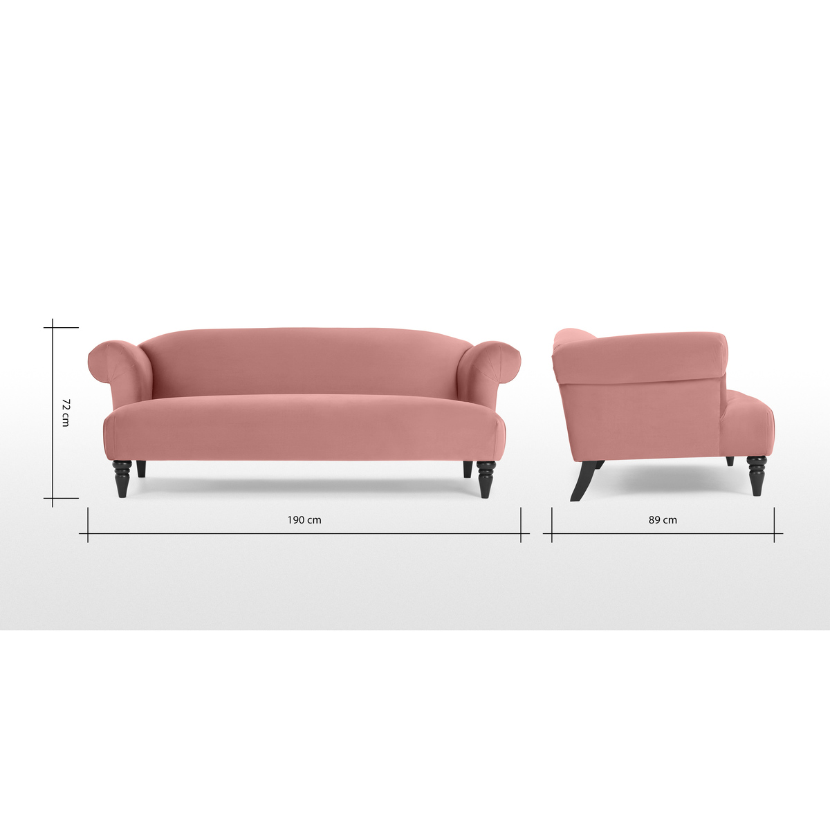 Claudia 3 Seater Sofa, Old Rose Velvet – image 9