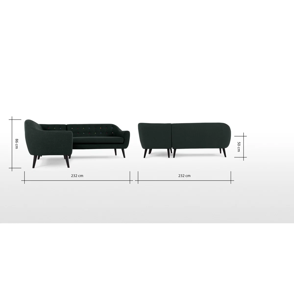 Ritchie Corner Sofa, Anthracite Grey with Rainbow Buttons – image 7