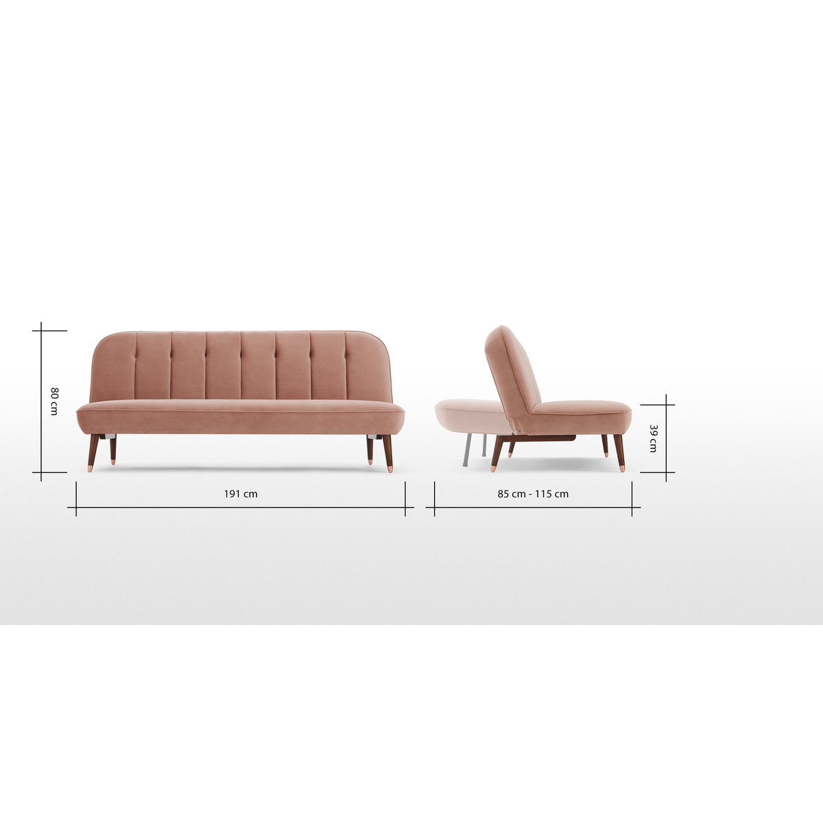 Margot Click Clack Sofa Bed, Blush Pink Velvet – image 8
