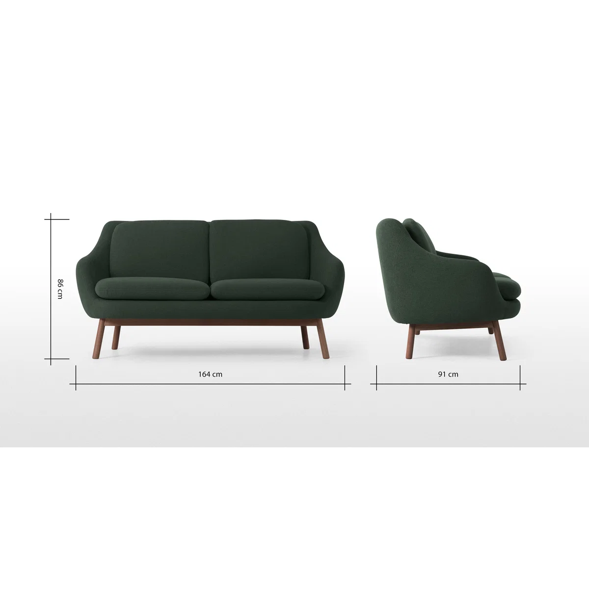 Oslo 2 Seater sofa, Woodland Green with Dark Stained Legs – image 8