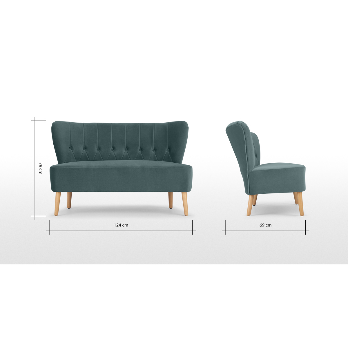 Charley 2 Seater Sofa, Marine Green Velvet, Natural Leg – image 8
