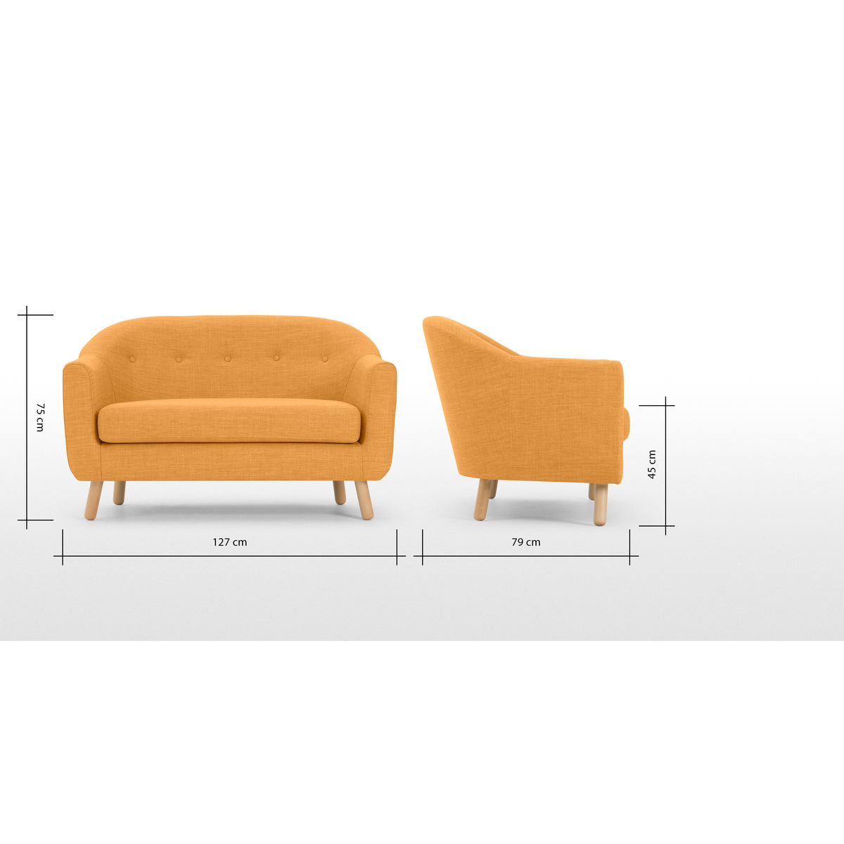Lottie 2 Seater Sofa, Honey Yellow – image 7