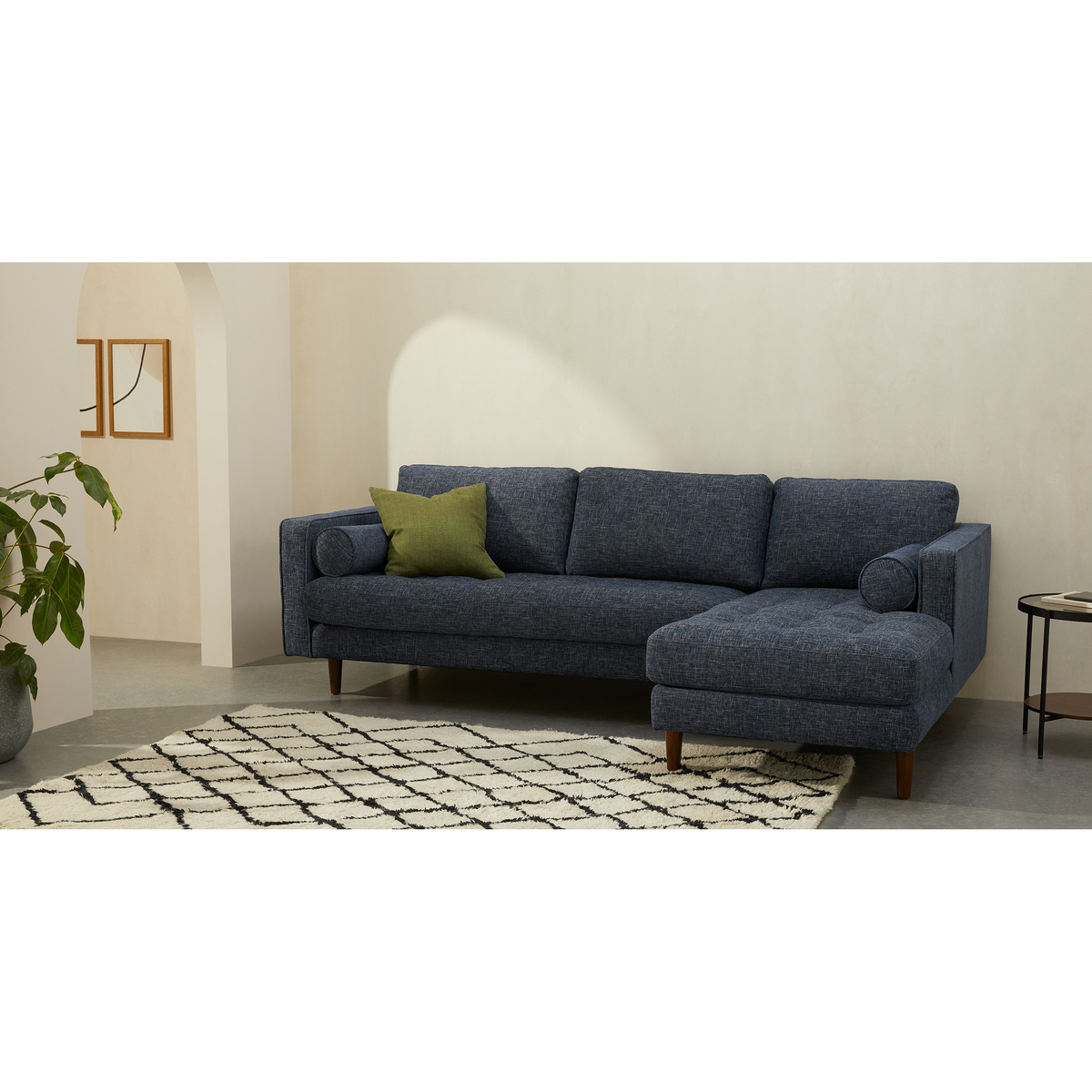 Scott 4 Seater Right Hand Facing Chaise End Corner Sofa, Cuba Blue Weave – image 3