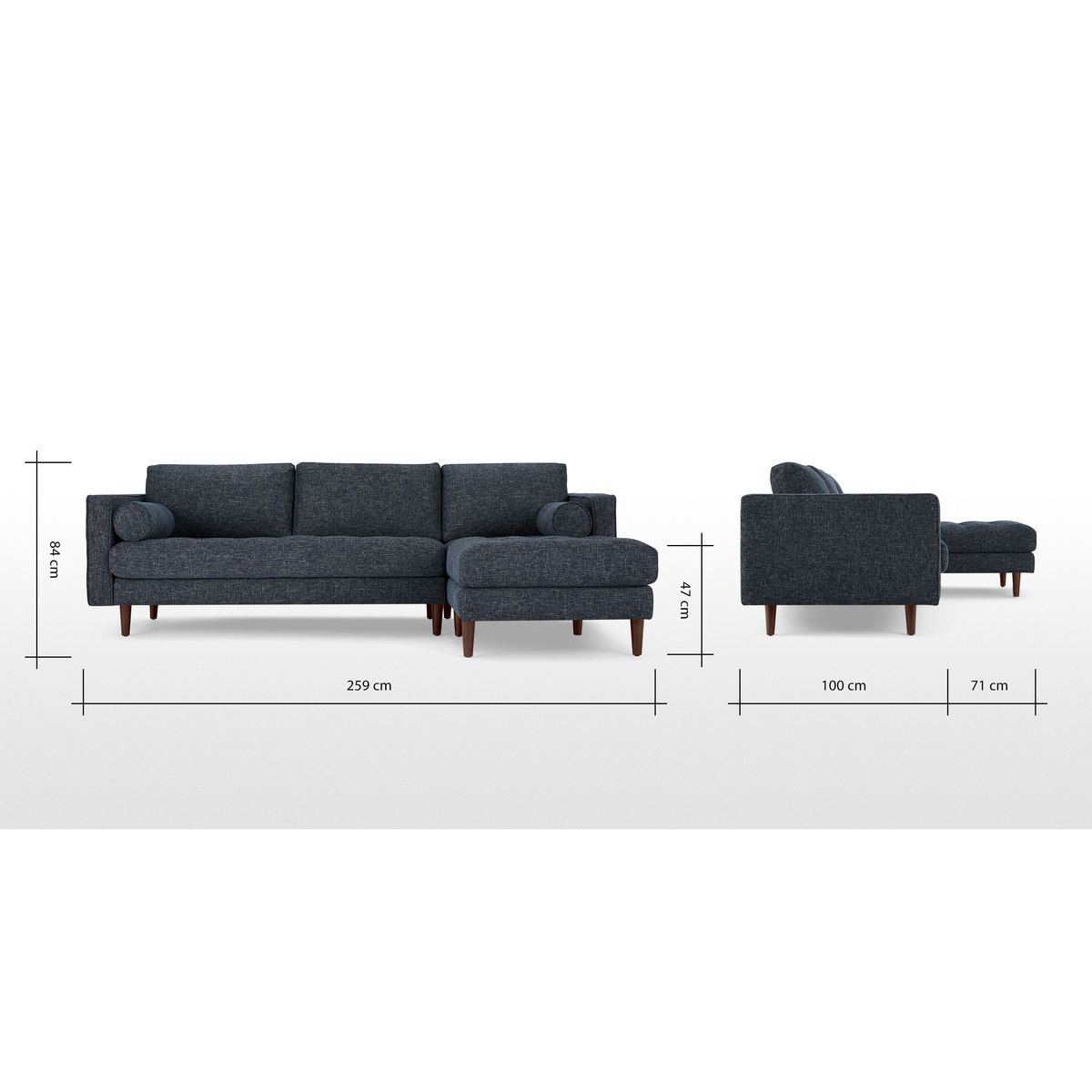 Scott 4 Seater Right Hand Facing Chaise End Corner Sofa, Cuba Blue Weave – image 8