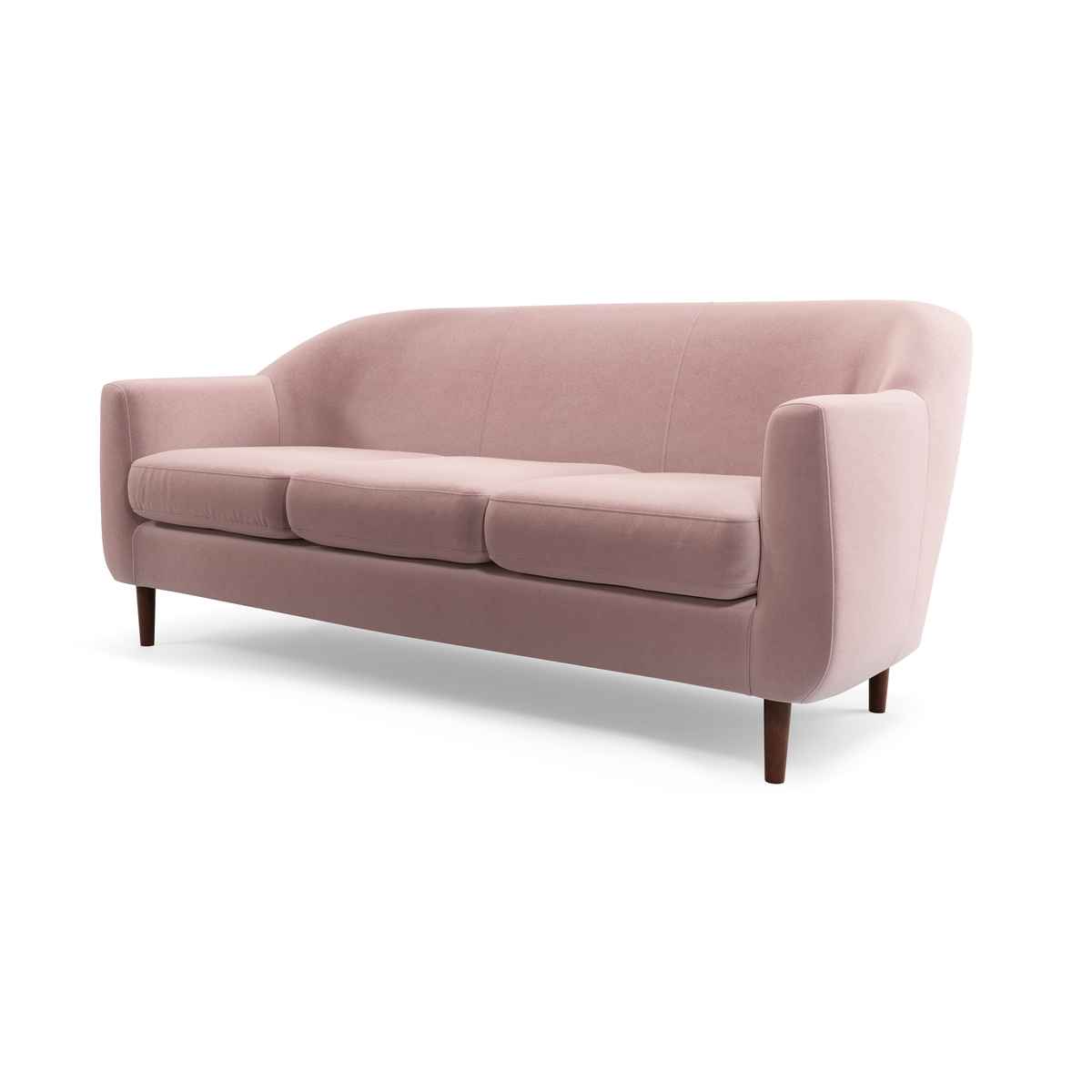Custom MADE Tubby 3 Seater Sofa, Heather Pink Velvet with Dark Wood Legs – image 2