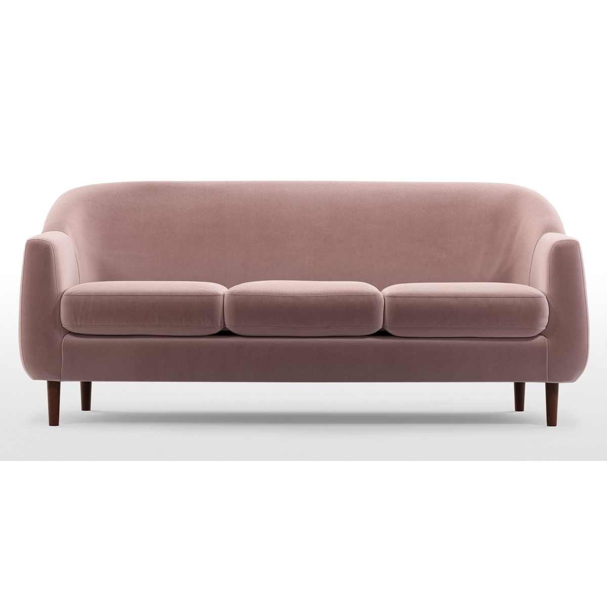 Custom MADE Tubby 3 Seater Sofa, Heather Pink Velvet with Dark Wood Legs – image 3
