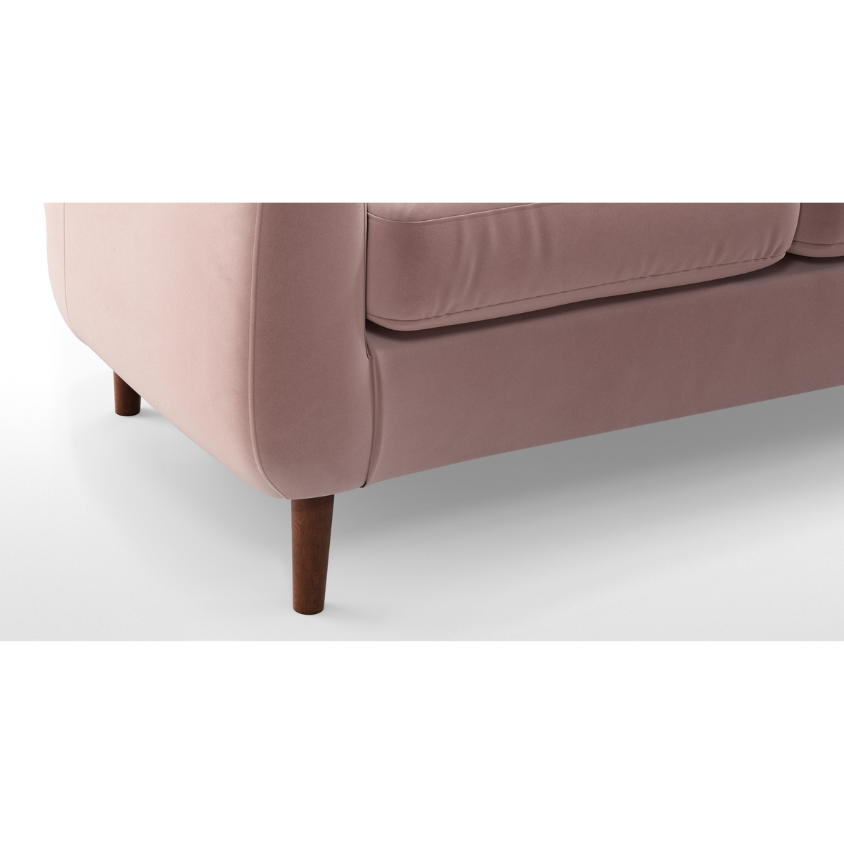 Custom MADE Tubby 3 Seater Sofa, Heather Pink Velvet with Dark Wood Legs – image 5