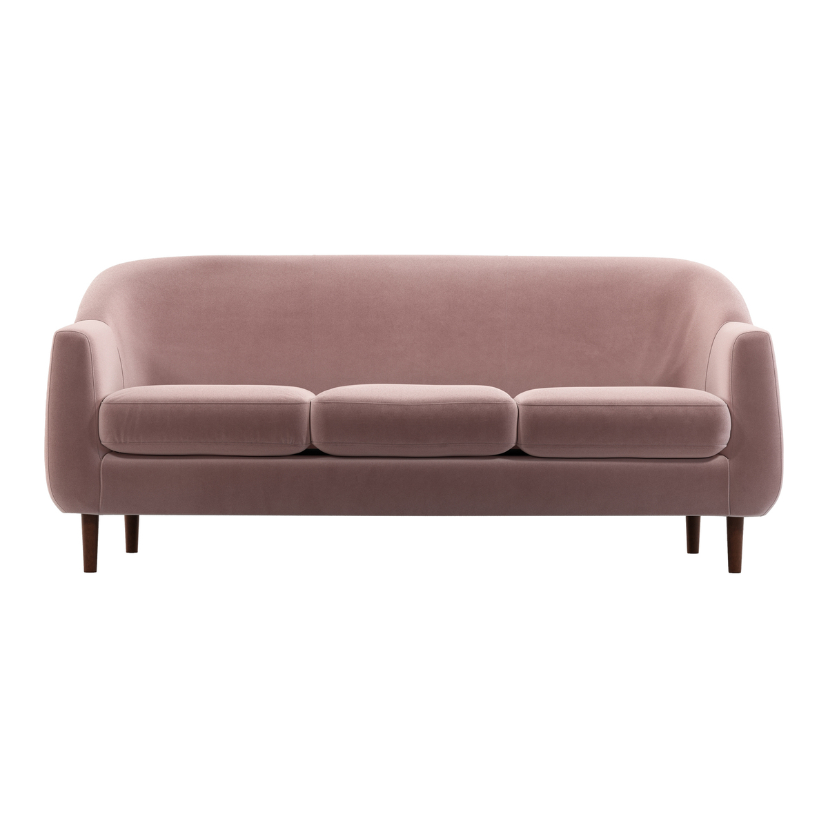 Custom MADE Tubby 3 Seater Sofa, Heather Pink Velvet with Dark Wood Legs – image 1