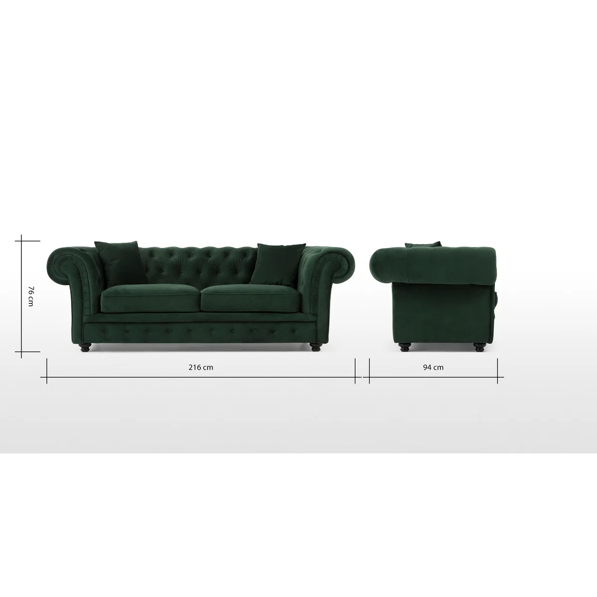 Branagh 2 Seater Chesterfield Sofa, Pine Green Velvet – image 9