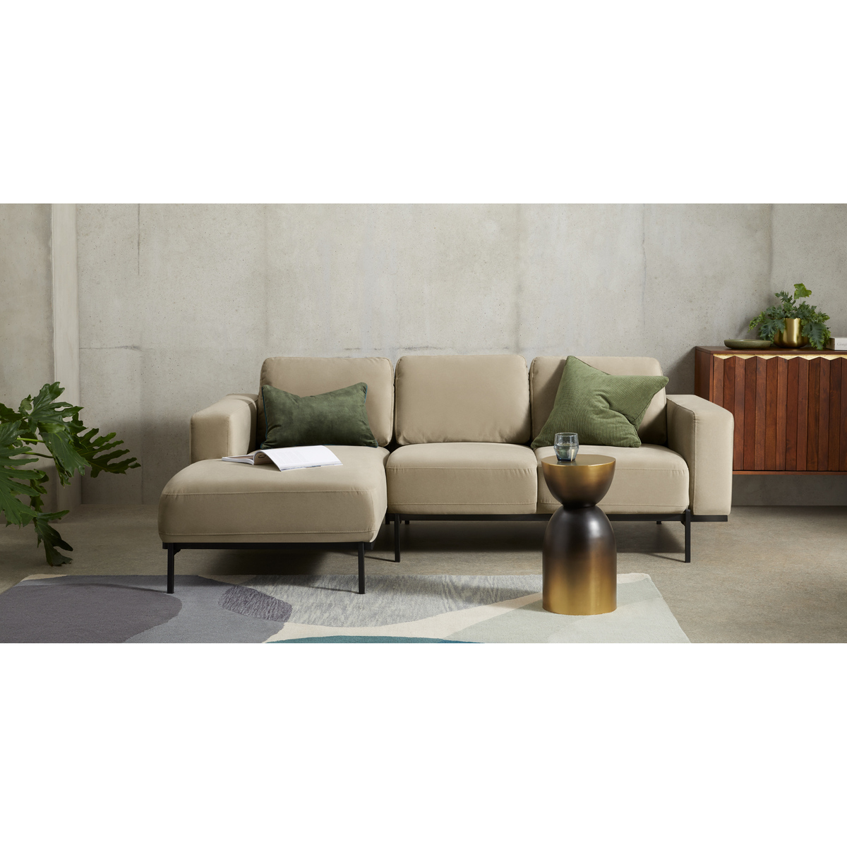 Jarrod Left Hand Facing Chaise End Corner Sofa, Plush Taupe Velvet – image 3