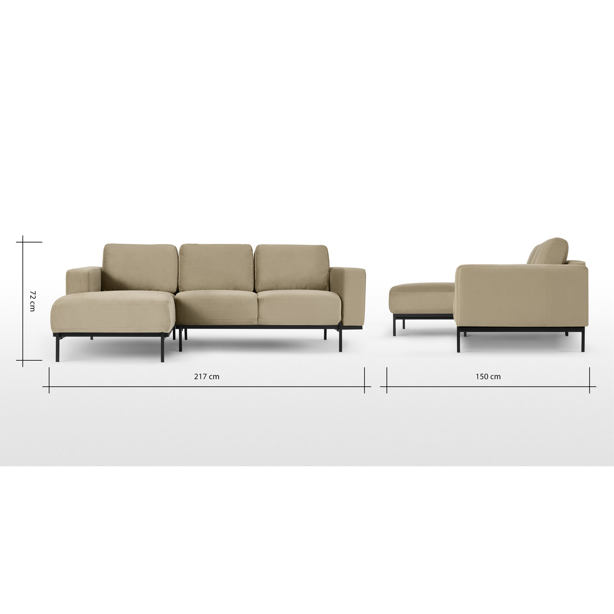 Jarrod Left Hand Facing Chaise End Corner Sofa, Plush Taupe Velvet – image 8