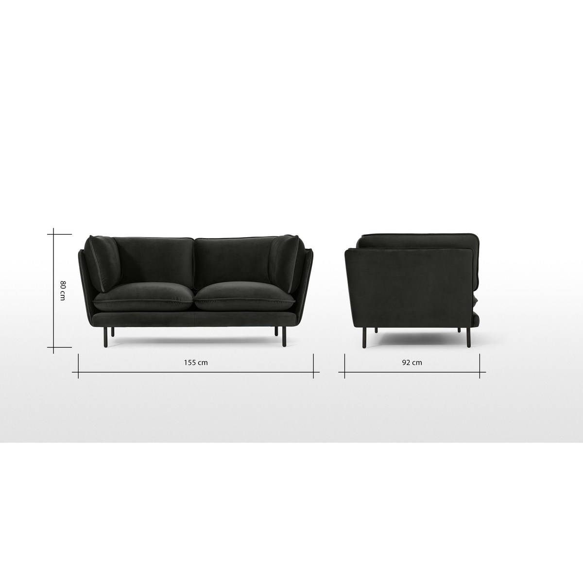 Wes 2 Seater Sofa, Dark Anthracite Velvet – image 8