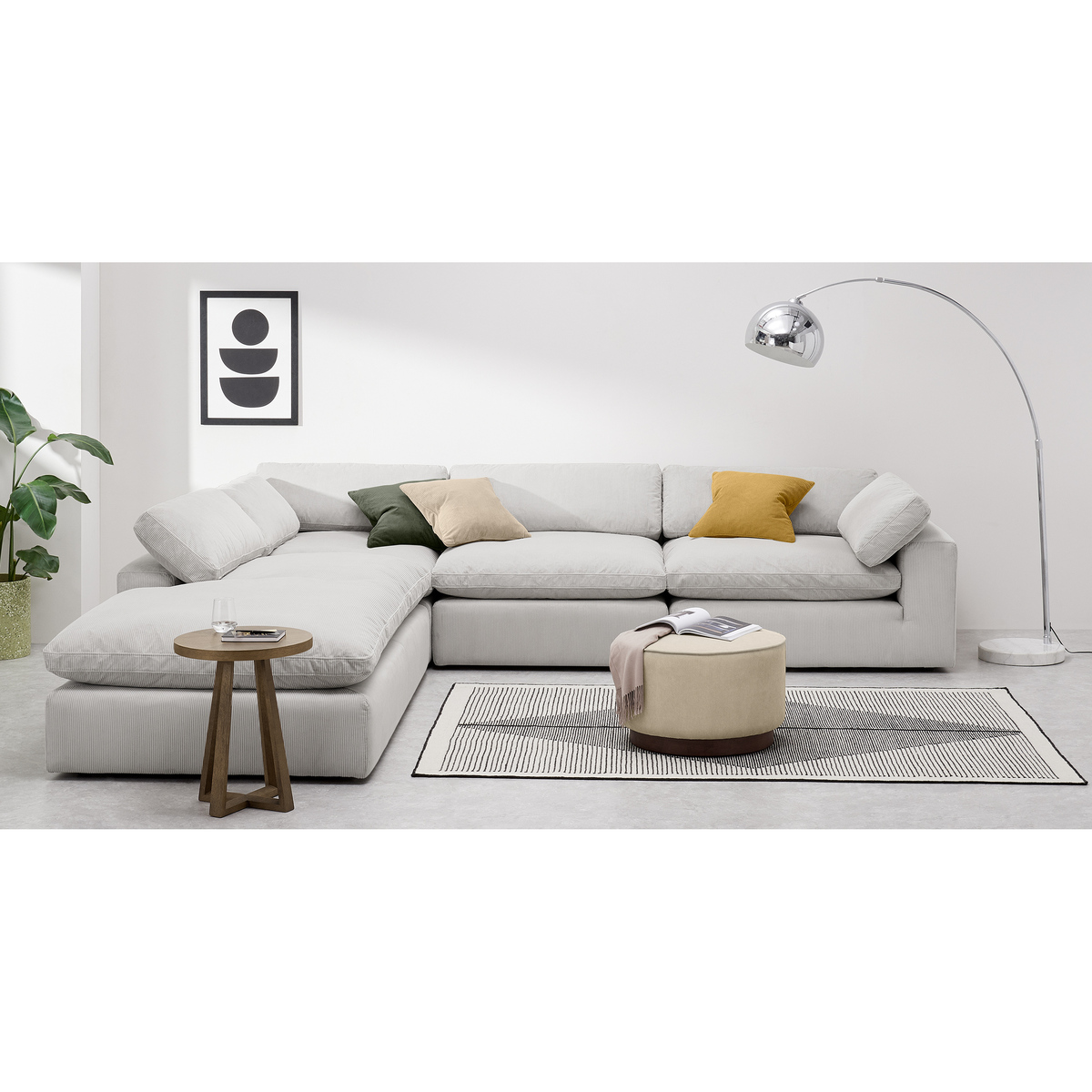 Samona Left Hand Facing Full Corner Sofa, Stone Grey Corduroy Velvet – image 3