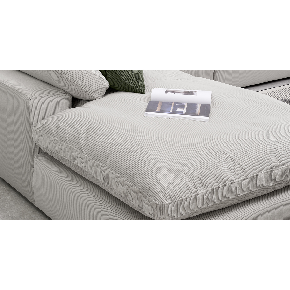 Samona Left Hand Facing Full Corner Sofa, Stone Grey Corduroy Velvet – image 6
