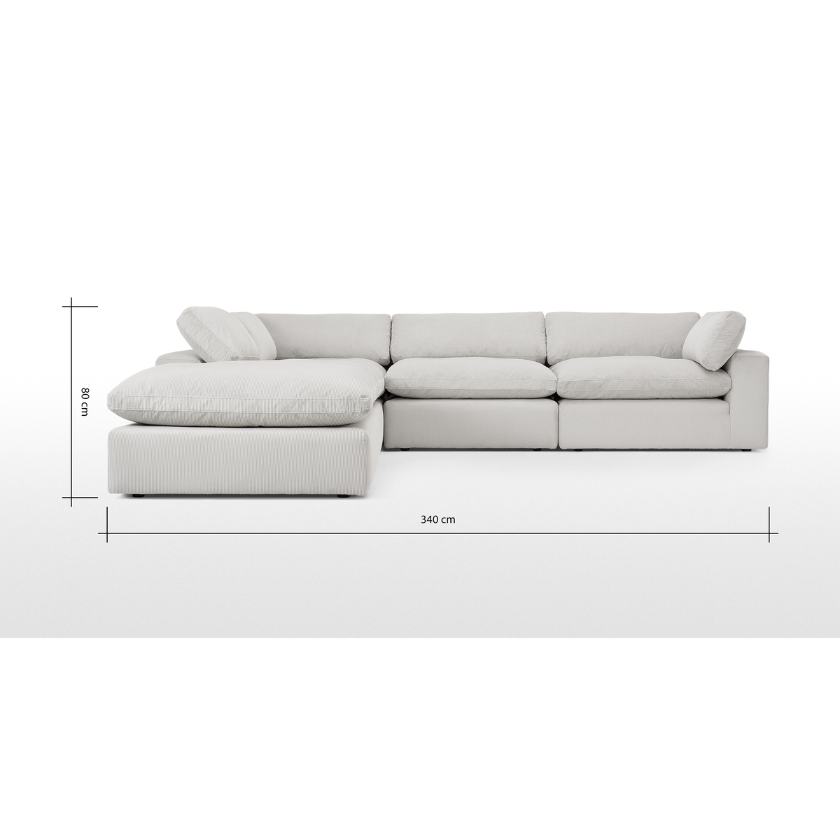 Samona Left Hand Facing Full Corner Sofa, Stone Grey Corduroy Velvet – image 8