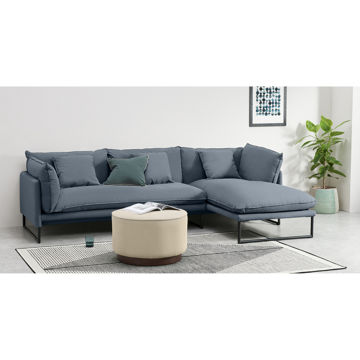 Malini Right Hand Facing Chaise End Sofa, Jeans Blue Cotton & Linen Mix – image 3