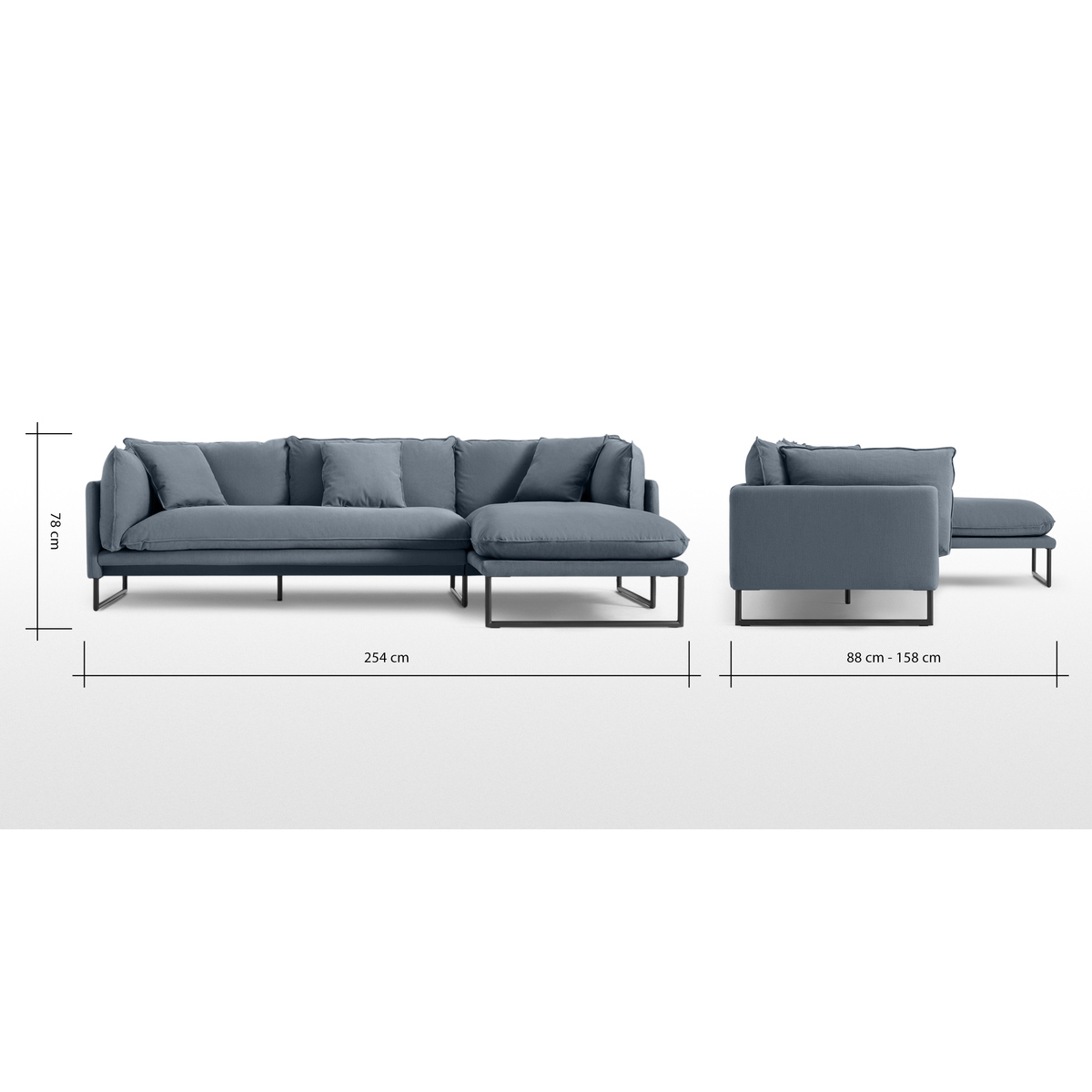 Malini Right Hand Facing Chaise End Sofa, Jeans Blue Cotton & Linen Mix – image 8