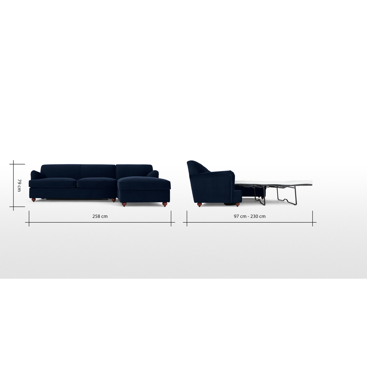 Orson Right Hand Facing Chaise End Sofa Bed, Ink Blue Velvet – image 7