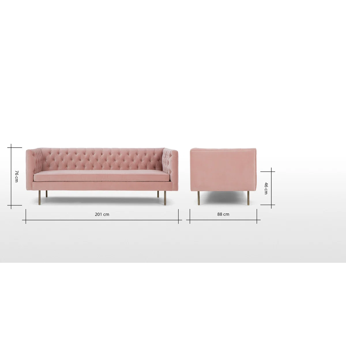 Julianne 3 Seater Sofa, Blush Pink Cotton Velvet – image 9