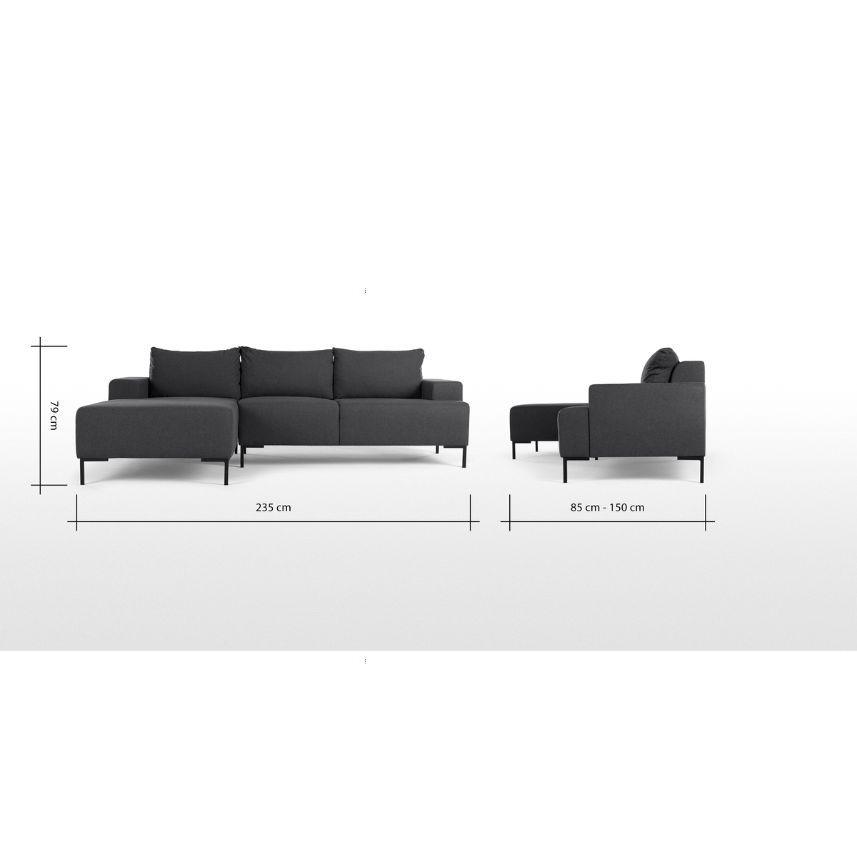 Oskar 3 Seater Left Hand Facing Compact Corner Chaise End Sofa, Sterling Grey – image 8