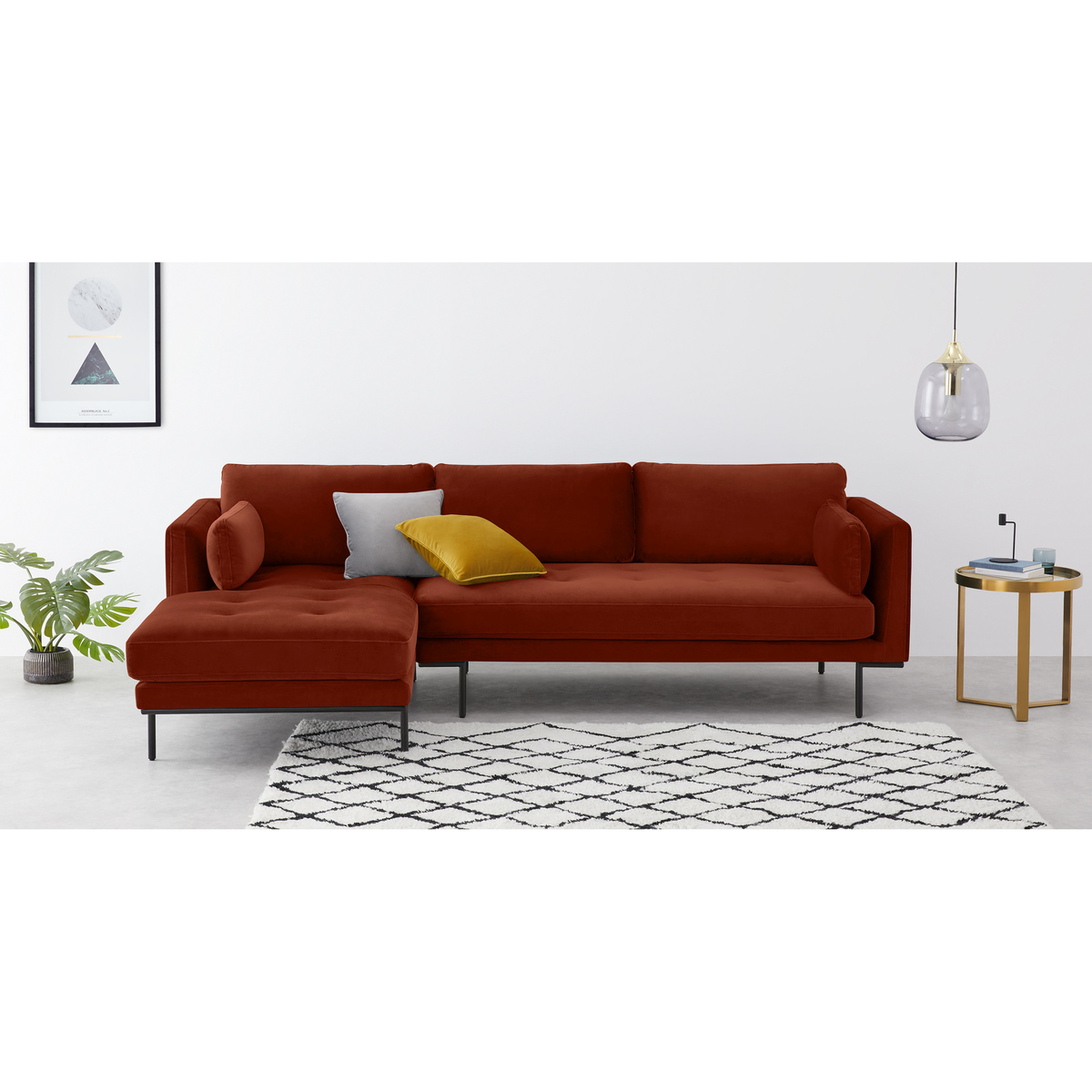 Harlow Left Hand Facing Chaise End Sofa, Brick Red Velvet – image 3