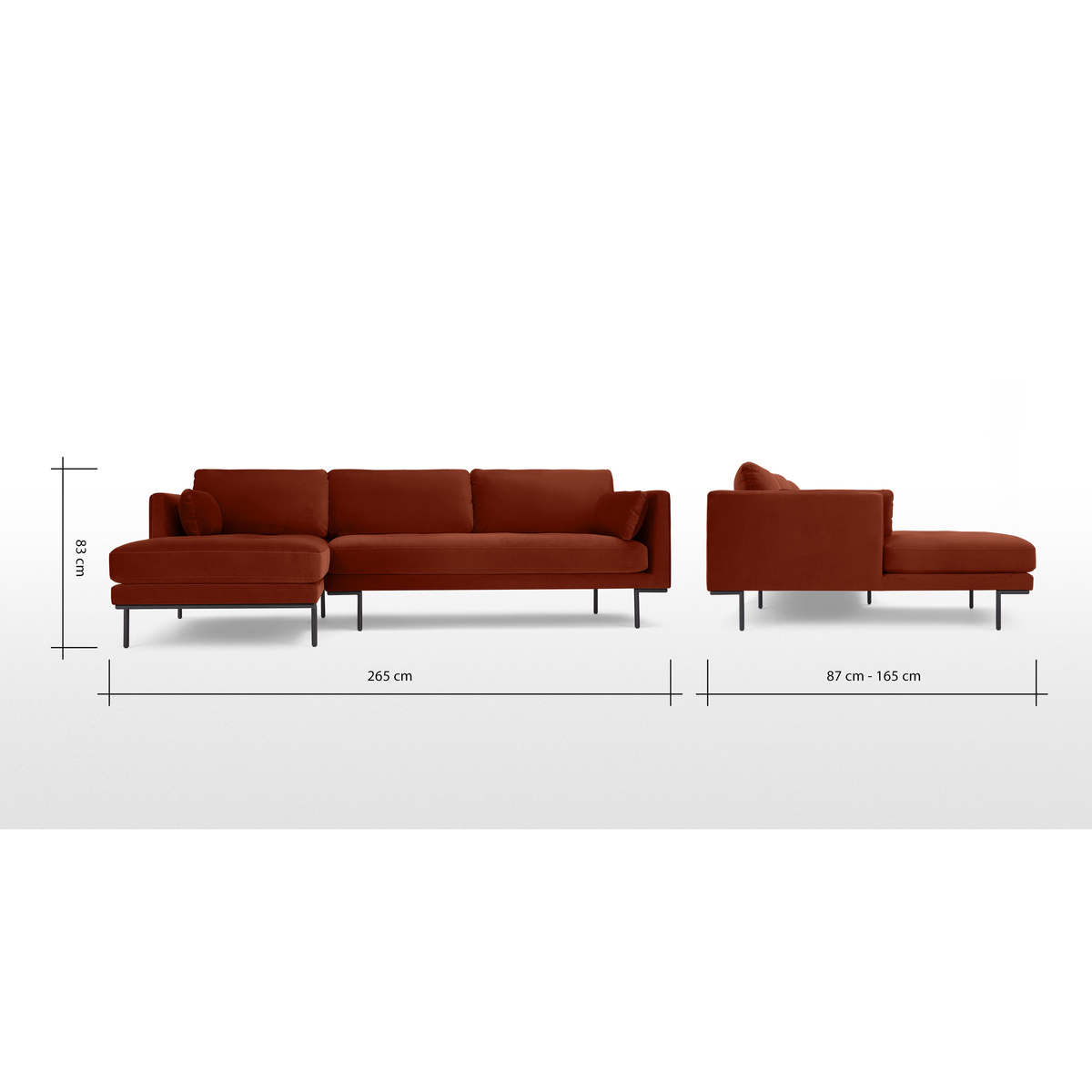 Harlow Left Hand Facing Chaise End Sofa, Brick Red Velvet – image 8