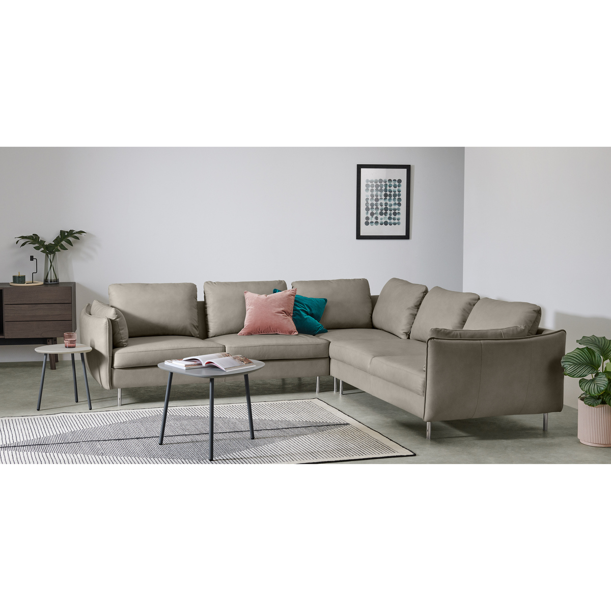 Vento 5 Seater Corner Sofa, Pale Putty Leather – image 3