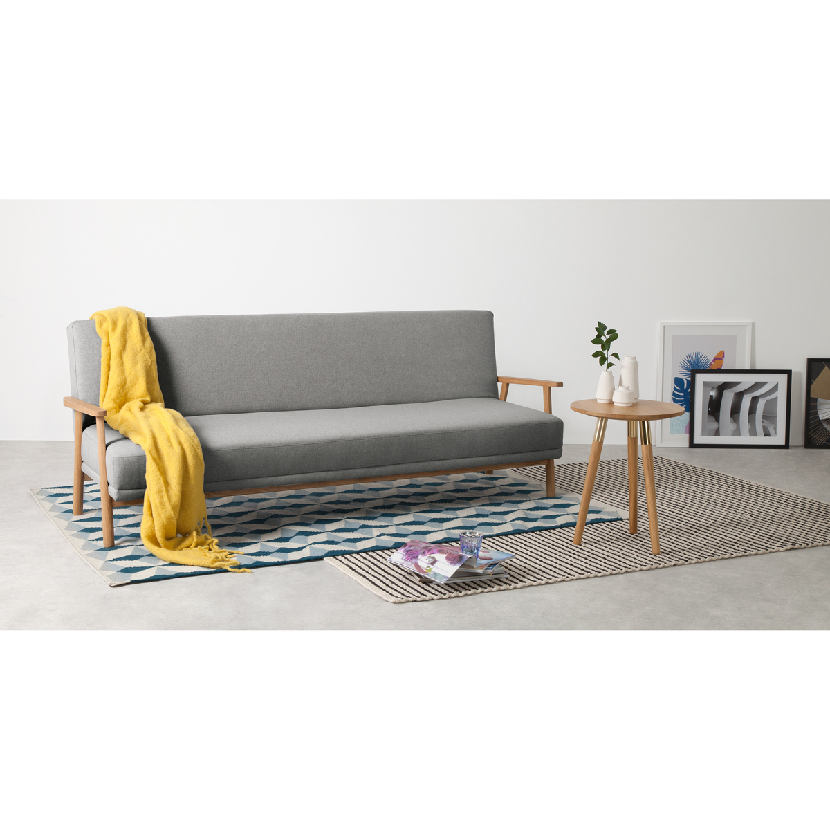 Lars Click Clack Sofa Bed, Mountain Grey and Oak Frame – image 3