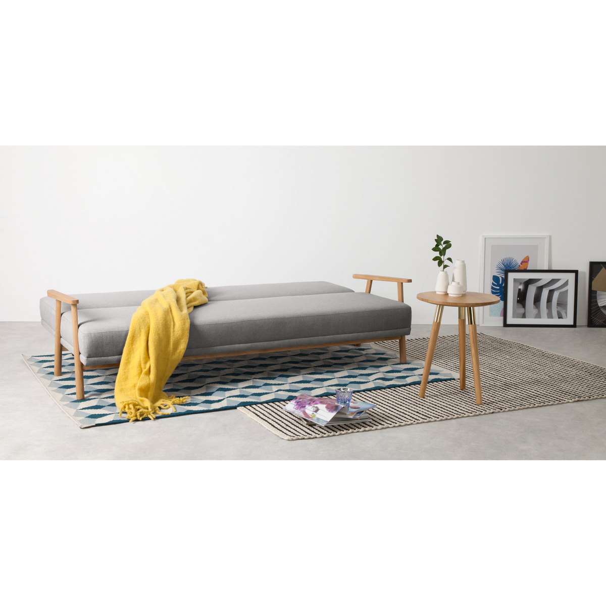 Lars Click Clack Sofa Bed, Mountain Grey and Oak Frame – image 7