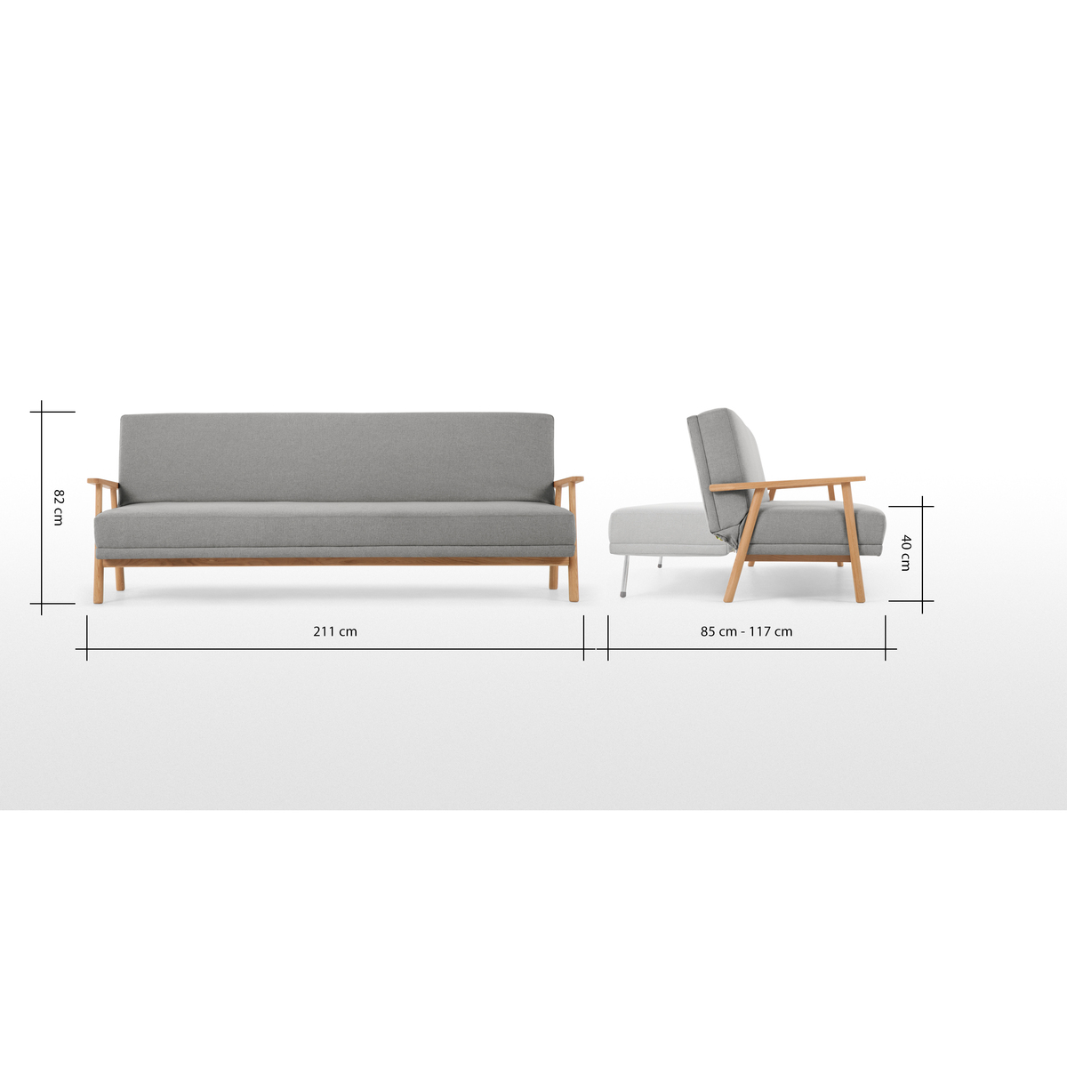 Lars Click Clack Sofa Bed, Mountain Grey and Oak Frame – image 9