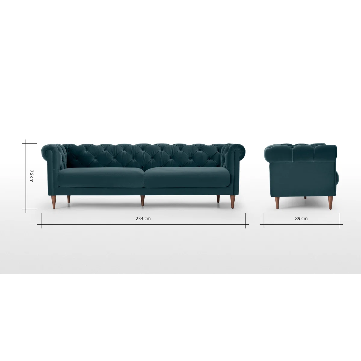 Barstow 3 Seater Sofa, Steel Blue Velvet – image 8