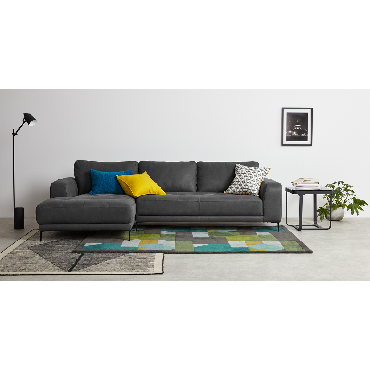 Luciano Left Hand Facing Chaise End Corner Sofa, Grey Leather – image 3