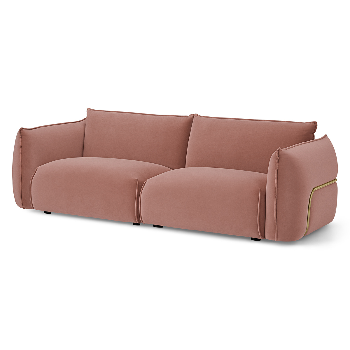 Dion 3 Seater Sofa, Blush Pink Velvet with Brass Frame – image 2