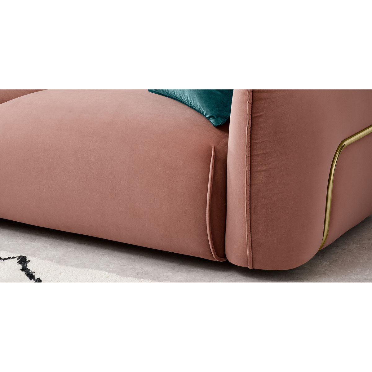 Dion 3 Seater Sofa, Blush Pink Velvet with Brass Frame – image 4
