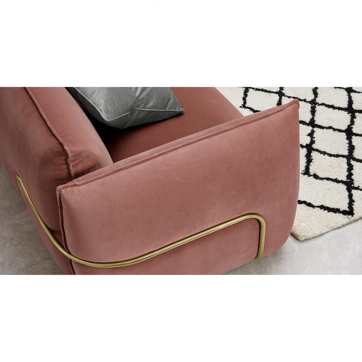 Dion 3 Seater Sofa, Blush Pink Velvet with Brass Frame – image 6