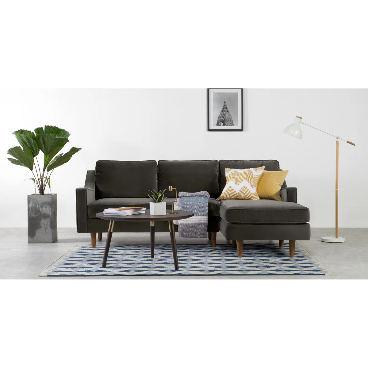Dallas Right Hand Facing Chaise End Corner Sofa, Concrete Cotton Velvet – image 3