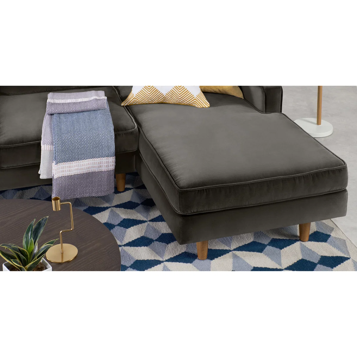 Dallas Right Hand Facing Chaise End Corner Sofa, Concrete Cotton Velvet – image 6