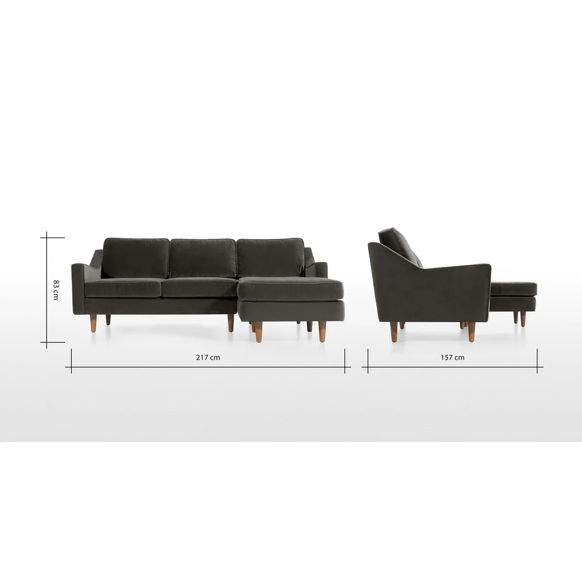 Dallas Right Hand Facing Chaise End Corner Sofa, Concrete Cotton Velvet – image 8