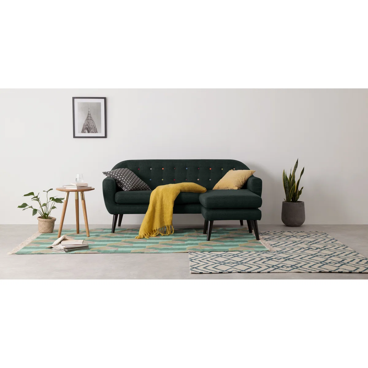 Ritchie Chaise End Corner Sofa, Anthracite Grey with Rainbow Buttons – image 3
