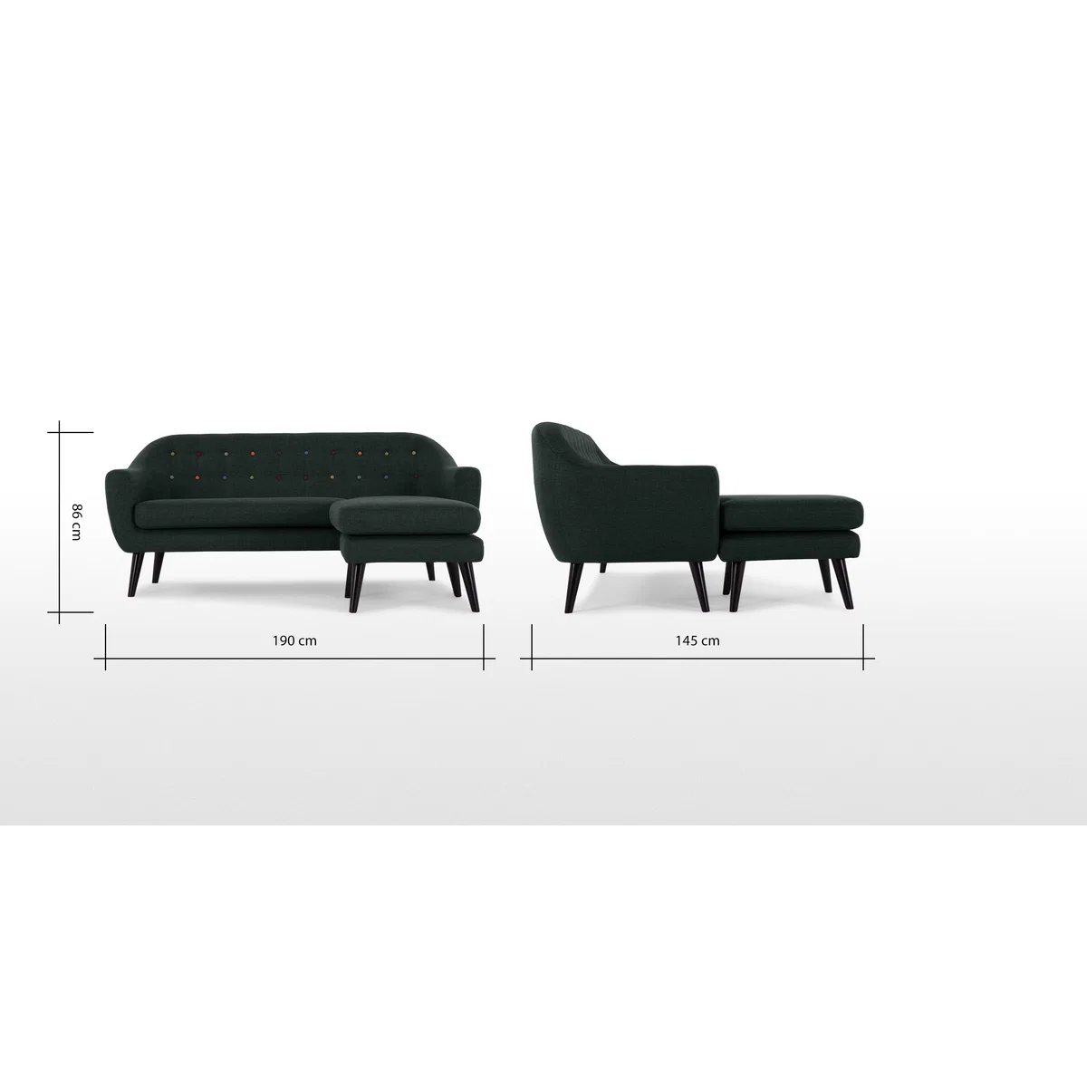 Ritchie Chaise End Corner Sofa, Anthracite Grey with Rainbow Buttons – image 7