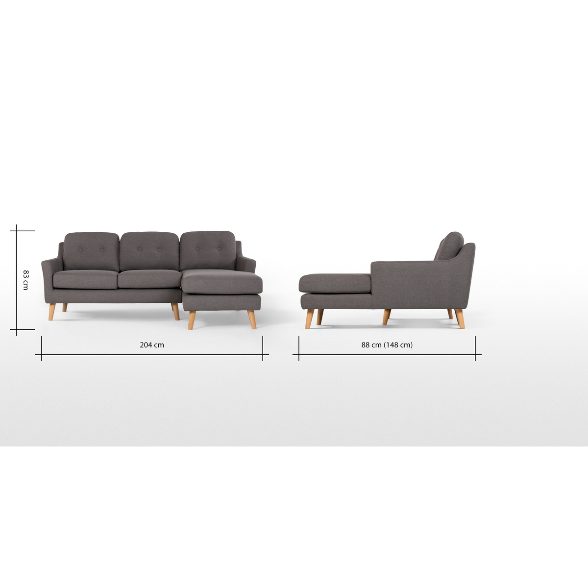 Rufus Right Hand Facing Chaise End Corner Sofa, Rhino Grey – image 8