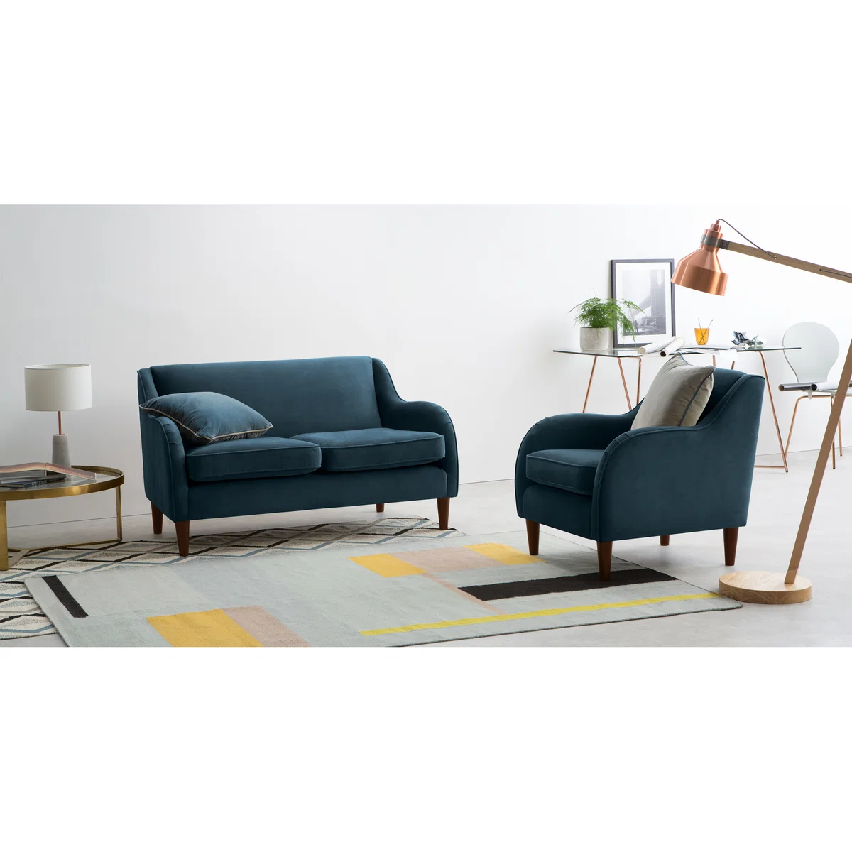 Helena 2 Seater Sofa, Plush Teal Velvet – image 2