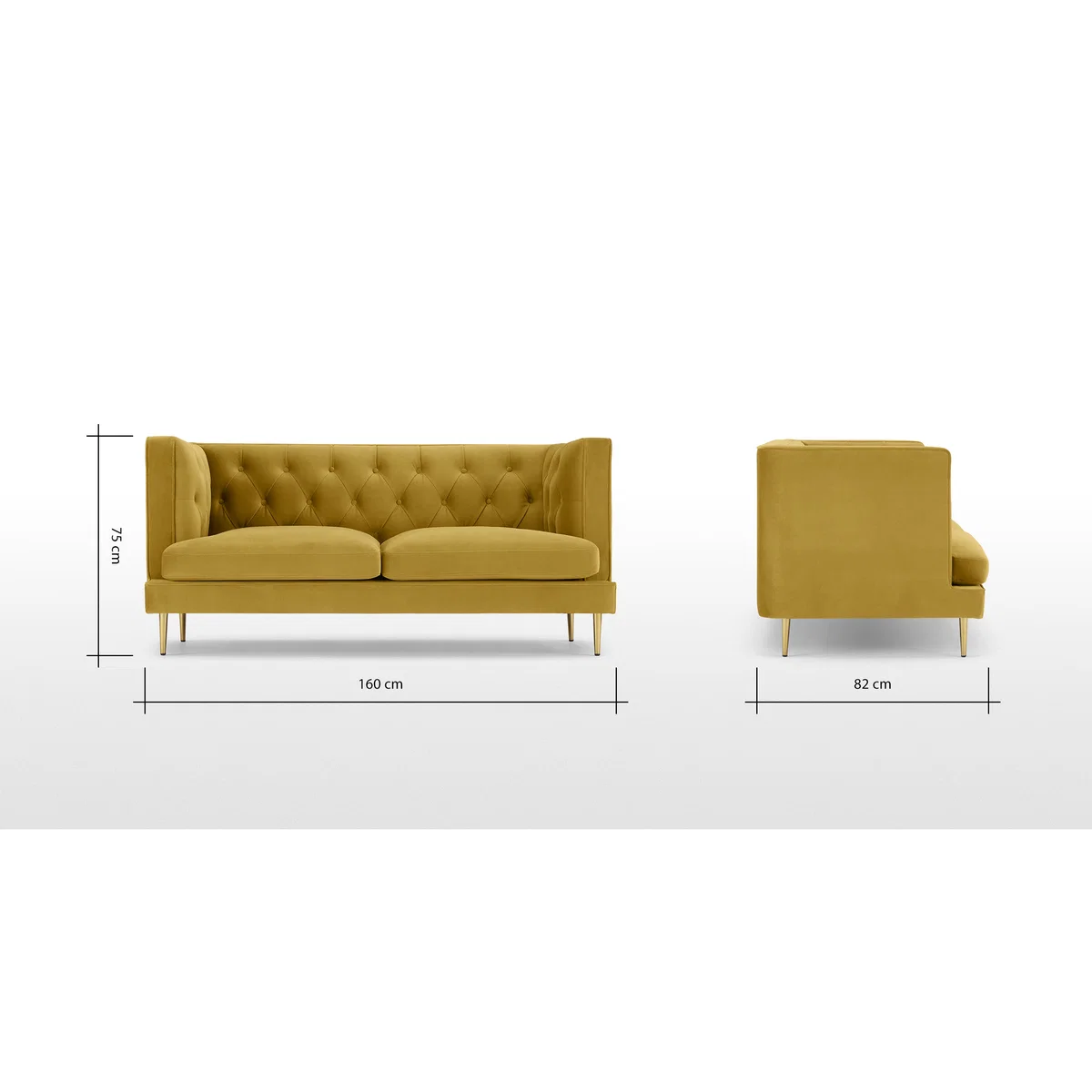 Goswell 2 Seater Sofa, Vintage Gold Velvet – image 8