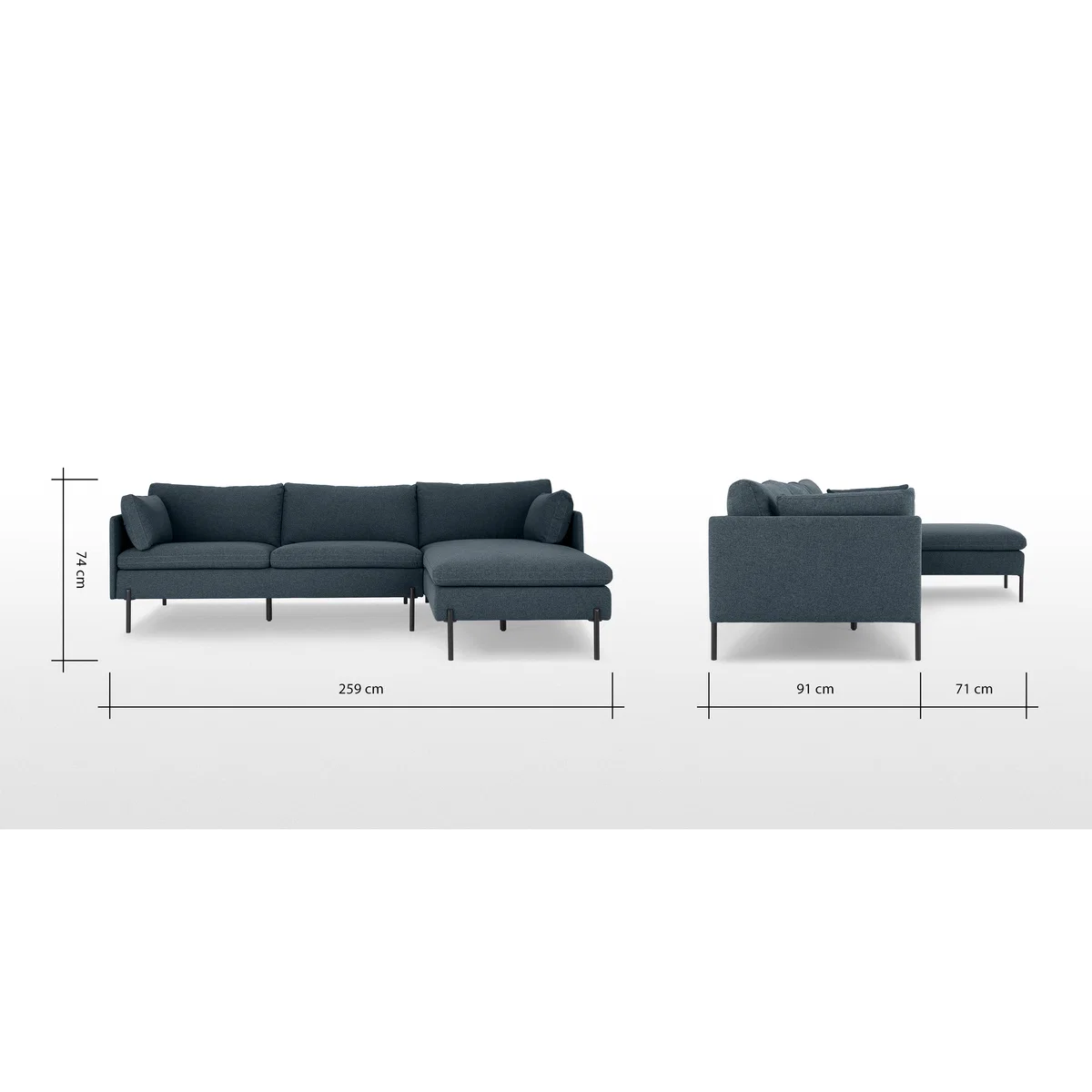 Zarina Right Hand Facing Chaise End Sofa, Aegean Blue with Black Leg – image 8
