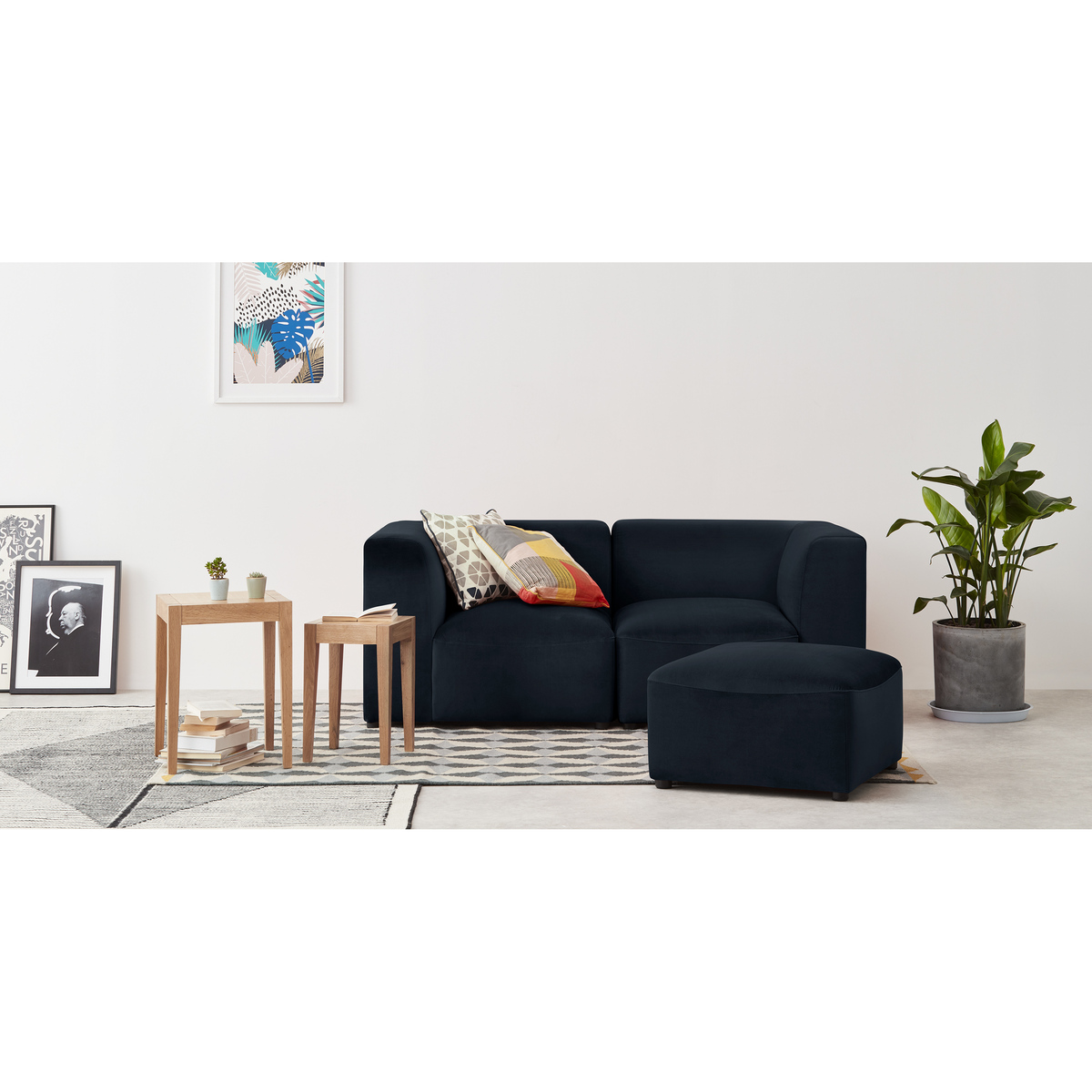 Juno 2 Seater Modular Sofa with Footstool, Twilight Blue Velvet – image 3