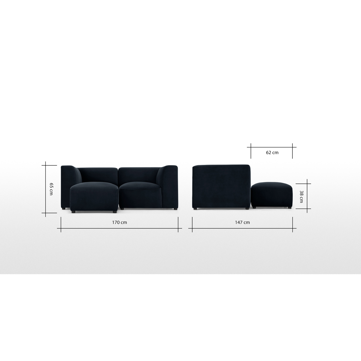 Juno 2 Seater Modular Sofa with Footstool, Twilight Blue Velvet – image 8